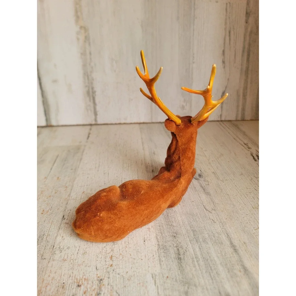 Vintage flocked reindeer laying buck Xmas unique fawn antler home decor